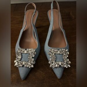 Elegant Blue Slingback Heels with Crystal Embellishments
